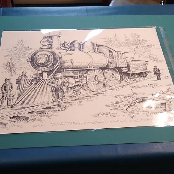 Paul Anthony Lee "The Famous 999" Black and White Steam Locomotive Art Drawing - Picture 1 of 13